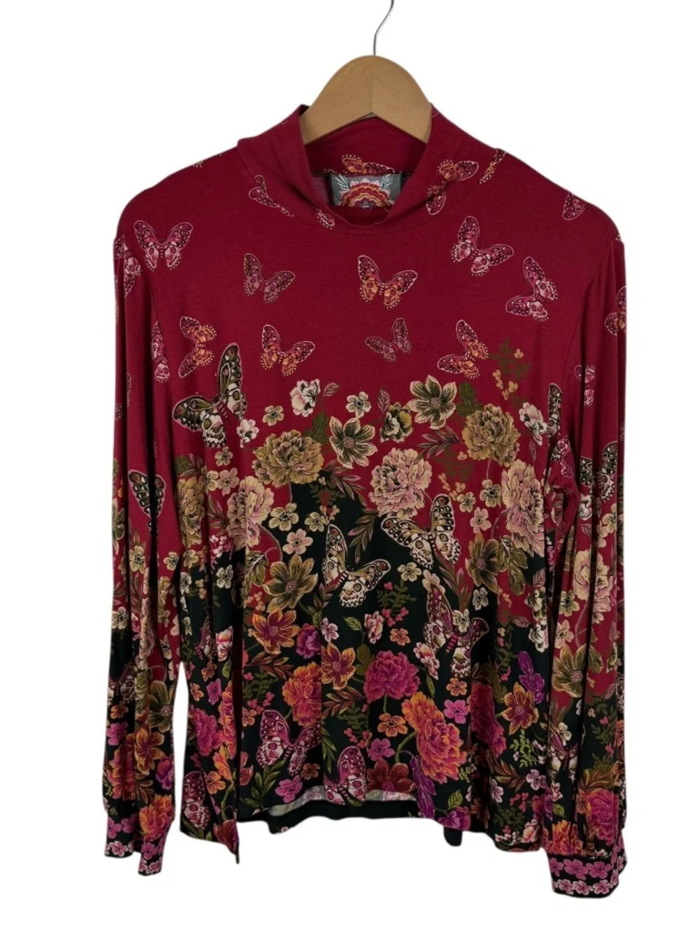 Johnny Was Janie Favorite Top Burgundy Butterfly Floral NWT R$229 Size Small